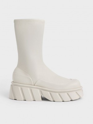 Charles & Keith Aberdeen Plattform Boots Weiß | AJZM51902
