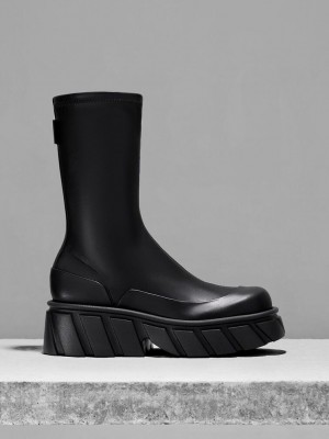 Charles & Keith Aberdeen Side-Zip Plattform Boots Schwarz | CURY37981