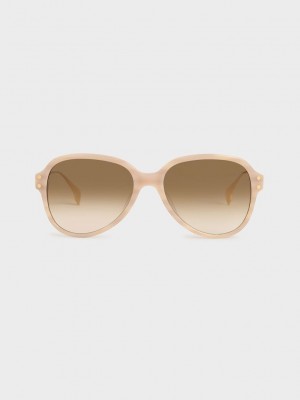 Charles & Keith Acetate Aviator Sunglasses Grau Braun | YJHB02463