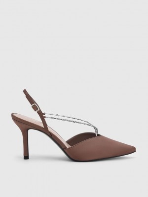 Charles & Keith Adel Recycled Polyester Gem-Riemen Slingback Ballerina Pumps Braun | PNFV19687