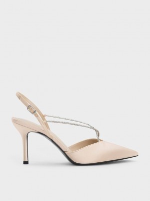 Charles & Keith Adel Recycled Polyester Gem-Riemen Slingback Pumps Beige | NKLW47506