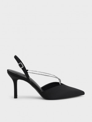 Charles & Keith Adel Recycled Polyester Gem-Riemen Slingback Pumps Schwarz | LBEV32097