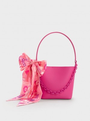 Charles & Keith Alcott Scarf Bucket Bag Fuchsie | AJYD64187