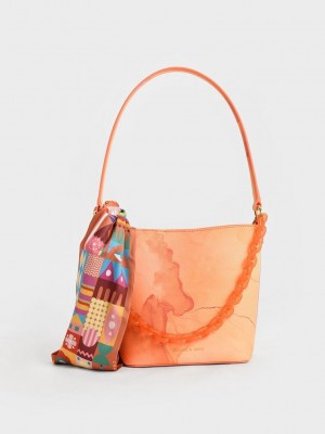 Charles & Keith Alcott Scarf Bucket Bag Pumpkin | ASKU12847