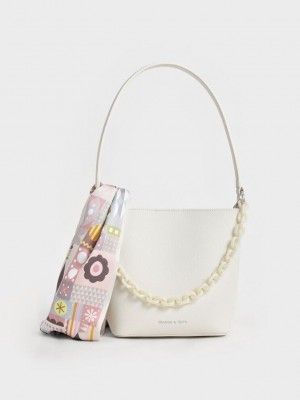 Charles & Keith Alcott Scarf Bucket Bag Weiß | PAFY29038