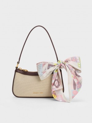Charles & Keith Alcott Scarf Canvas Bag Dunkelbraun | DCAQ25137