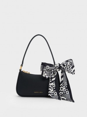 Charles & Keith Alcott Scarf Chain-Link Shoulder Bag Schwarz | KIMW20978