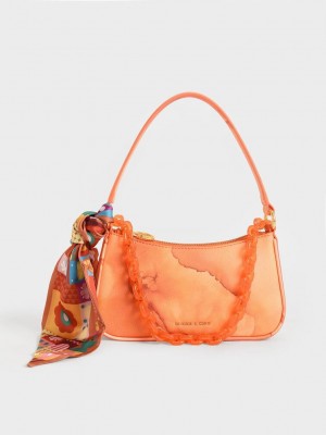 Charles & Keith Alcott Scarf Chain-Link Shoulder Bag Pumpkin | IPOU48539