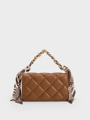 Charles & Keith Alcott Scarf Handle Gesteppt Clutch Schokolade | BPHC36745