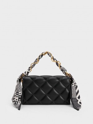 Charles & Keith Alcott Scarf Handle Gesteppt Clutch Schwarz | VGMS39614