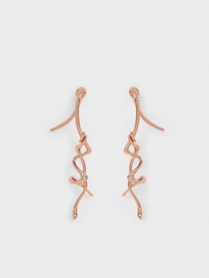 Charles & Keith Allegro Sculptural Drop Earrings Rosa Gold | VKME12648