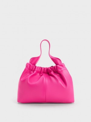 Charles & Keith Ally Ruched Slouchy Bag Fuchsie | KZHI94652