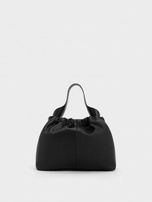 Charles & Keith Ally Ruched Slouchy Chain-Handle Bag Schwarz | NUBS84690