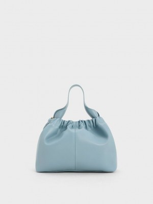 Charles & Keith Ally Ruched Slouchy Chain-Handle Bag Blau | NOYF14783