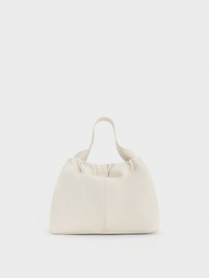 Charles & Keith Ally Ruched Slouchy Chain-Handle Bag Weiß | DTLQ43216
