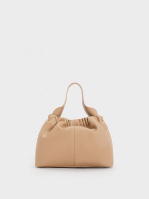 Charles & Keith Ally Ruched Slouchy Chain-Handle Bag Braun | AKFY43159