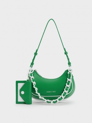 Charles & Keith Alouette Curved Shoulder Bag Grün | UKCQ32095