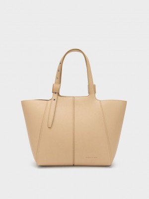Charles & Keith Altea Tote Bag Beige | PYBI26430