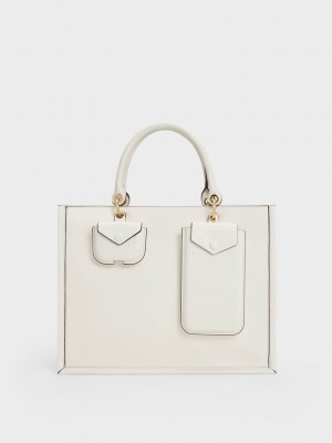 Charles & Keith Amber Multi-Pouch Tote Bag Weiß | UMIY83915