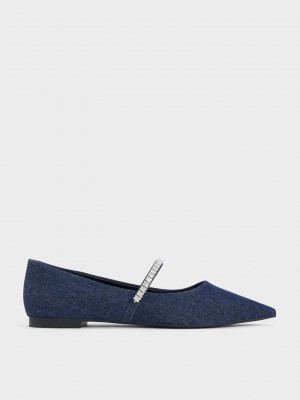 Charles & Keith Ambrosia Gem-Embellished Flats Blau | WKNM81072