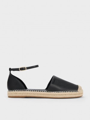 Charles & Keith Ankle-Riemen Espadrilles Flats Schwarz | EZIK39204