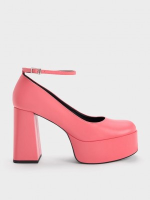 Charles & Keith Ankle-Riemen Plattform Pumps Rosa | QJUZ91820