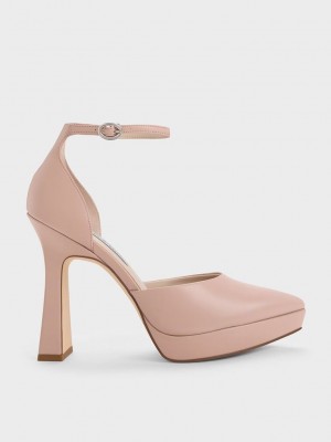 Charles & Keith Ankle Riemen D'Orsay Pumps Beige | NSIL29543