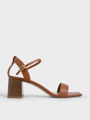 Charles & Keith Ankle Riemen Stacked Heel Sandals Caramel | LBKQ09251