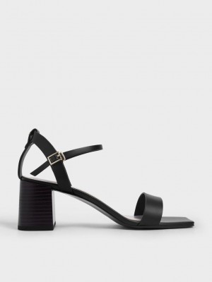 Charles & Keith Ankle Riemen Stacked Heel Sandals Schwarz | AJPH83945