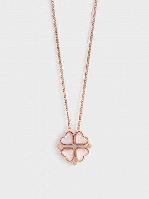 Charles & Keith Annalise Clover Heart Necklace Rosa Gold | LFSY76302