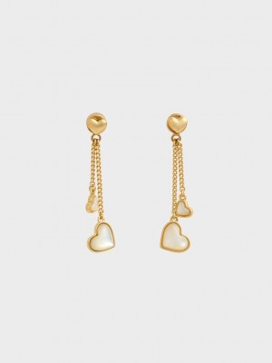 Charles & Keith Annalise Double Heart Stone Drop Earrings Gold | DSWT27930