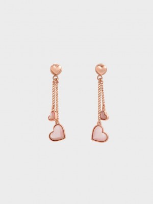 Charles & Keith Annalise Double Heart Stone Drop Earrings Rosa Gold | VFIQ91327