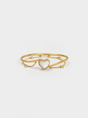 Charles & Keith Annalise Heart Stone Chain-Link Bracelet Gold | TGSQ79304