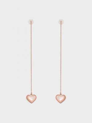 Charles & Keith Annalise Heart Stone Drop Earrings Rosa Gold | JXNR65738