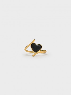 Charles & Keith Annalise Heart Stone Ring Schwarz | WNEU53178