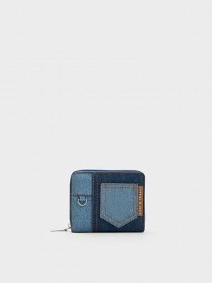 Charles & Keith Anthea Contrast-Trim Denim Wallet Blau | YIMQ34027