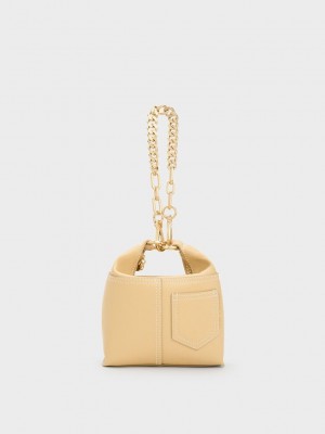 Charles & Keith Anthea Contrast-Trim Shoulder Bag Beige | PARL35890