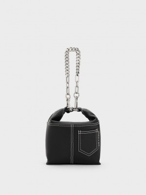 Charles & Keith Anthea Contrast-Trim Shoulder Bag Schwarz | TQZV72390