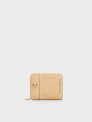 Charles & Keith Anthea Contrast-Trim Zip Around Wallet Beige | VTAZ30647