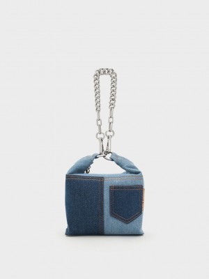 Charles & Keith Anthea Denim Contrast-Trim Shoulder Bag Blau | IXYS69830