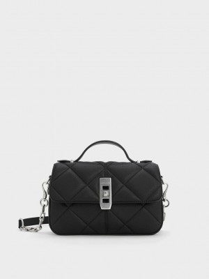 Charles & Keith Anwen Gesteppt Top Handle Bag Schwarz | YAQU14867