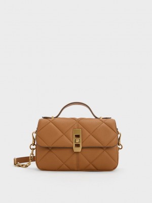 Charles & Keith Anwen Gesteppt Top Handle Bag Schokolade | DWTV62043