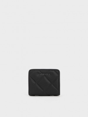 Charles & Keith Anwen Gesteppt Zip-Around Wallet Schwarz | RONJ29478