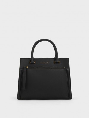 Charles & Keith Anwen Structured Tote Bag Schwarz | DKIM56947