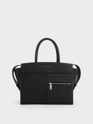 Charles & Keith Anwen Trapeze Top Handle Bag Schwarz | OKIT70238