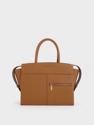 Charles & Keith Anwen Trapeze Top Handle Bag Schokolade | DHKQ26083