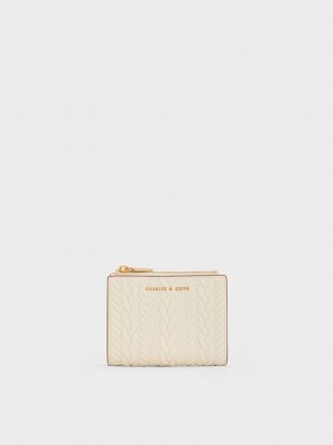 Charles & Keith Apolline Textured Top-Zip Wallet Weiß | JEWP84971