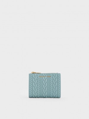 Charles & Keith Apolline Textured Top-Zip Wallet Blau | IRVX40156