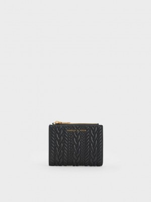 Charles & Keith Apolline Textured Top-Zip Wallet Schwarz | SJTZ07431