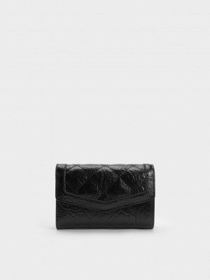 Charles & Keith Arley Wrinkled Gesteppt Wallet Schwarz | NXBR87354